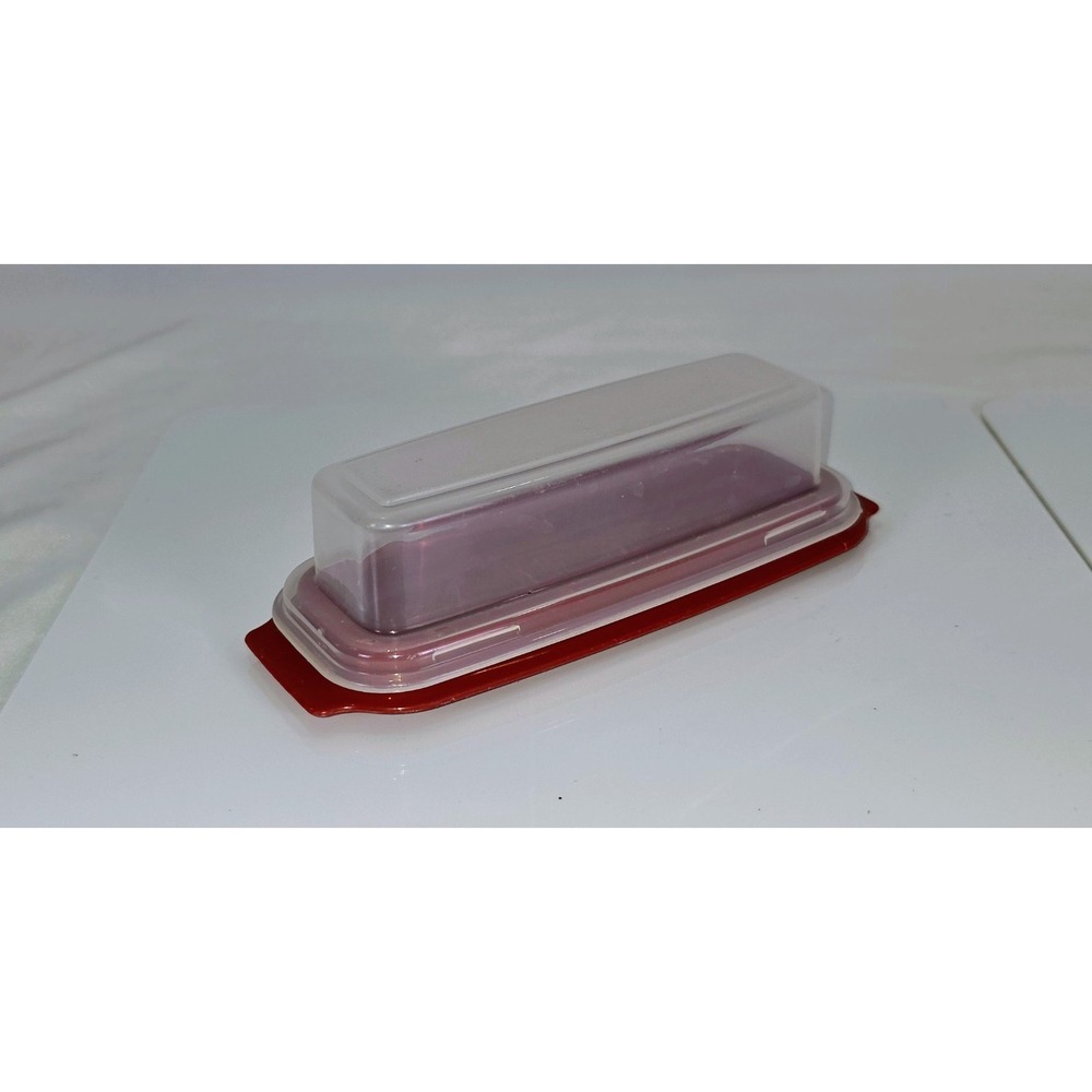 Vintage Rubbermaid Red Butter Dish Holder Tray 0477 Clear Snap Lid 0478 Retro